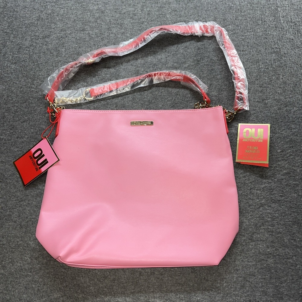 NWT‎ JUICY COUTURE PINK BAG GOLD CHAIN Tote Shoulder Purse Shopper Faux Leather